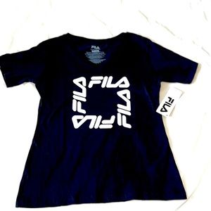 Fila T-Shirt graphic black & white V neck short sleeve size M